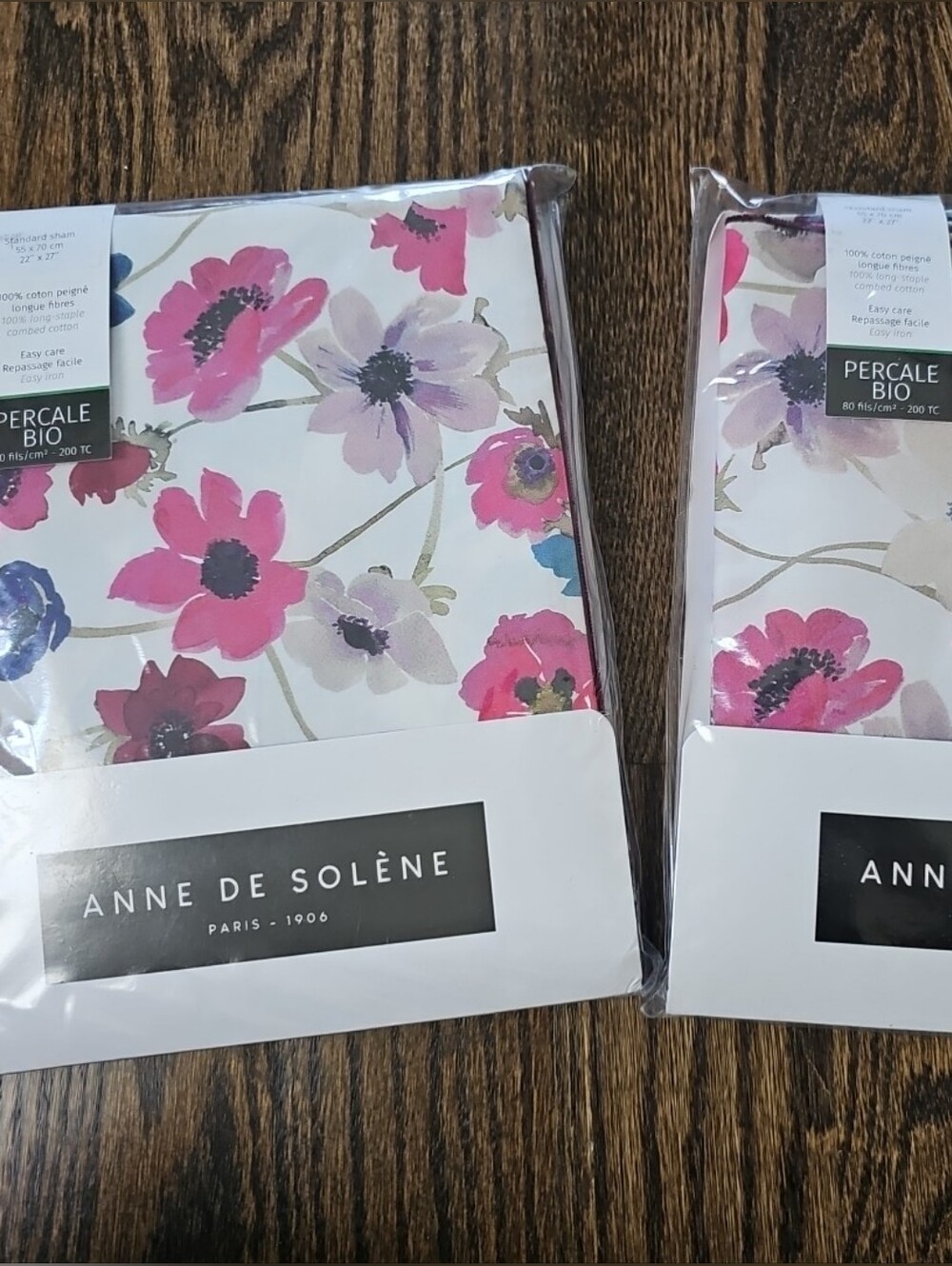 ANNE DE SOLENE France PRAIRIE ORGANIC COTTON FLORAL STANDARD SHAM SET Of 2, New!